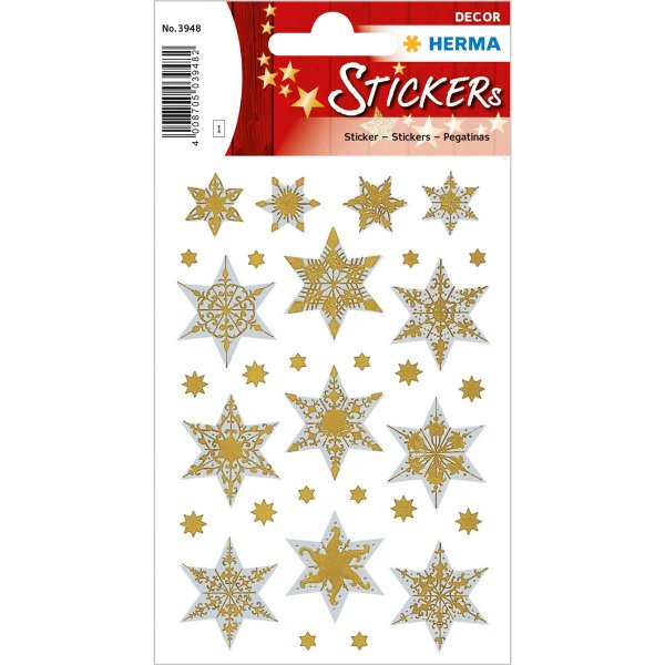 HERMA Weihnachts-Sticker DECOR "Sterne", gold, Reliefprägung