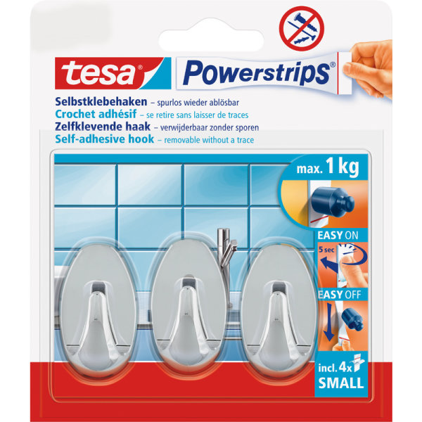 tesa Powerstrips Haken SMALL Oval, chrom