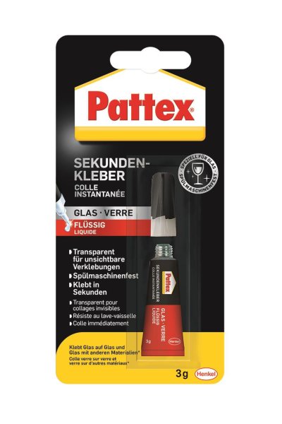 Pattex Sekundenkleber Glas flüssig, 3 g Tube