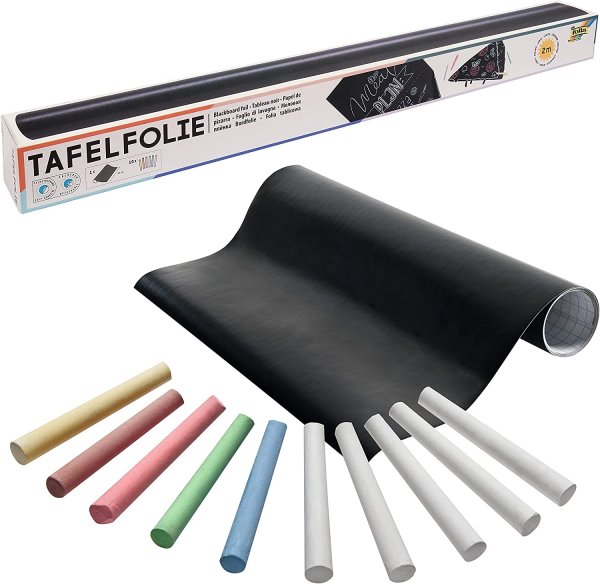 folia Tafelfolie/Kreidefolie, aus PVC, 450 mm x 2 m, schwarz mit 10 Kreiden