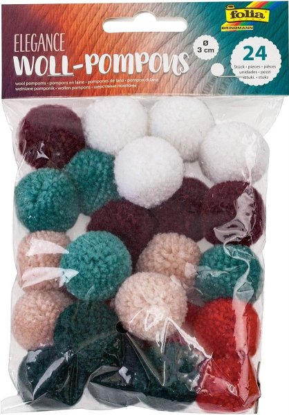 folia Woll-Pompons "Elegance", 24 Stück, farbig sortiert