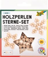 folia Holzperlen Sterne-Set NATURE, 161-teilig