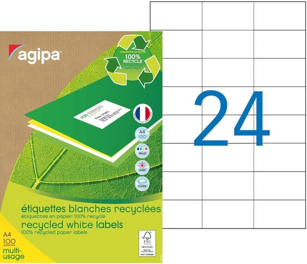 agipa univerzálne etikety - recyklované - 70 x 37 mm - biele