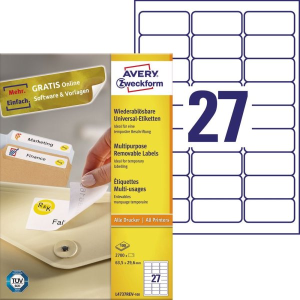 AVERY Zweckform Universal-Etiketten, 63,5 x 29,6 mm, weiß