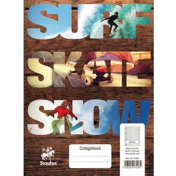 Staufen Collegeblock "Trend" A4 80 Blatt kariert "surf skate snow"