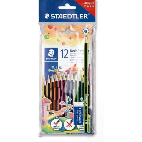 STAEDTLER Noris 185 colour Buntstifte 12er Kartonetui + 1 Bleistift, 1 Radierer