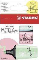 Textmarker - STABILO BOSS MINI Pastellove - 3er Pack - zartes Türkis, rosiges Rouge, Hauch von Minzgrün