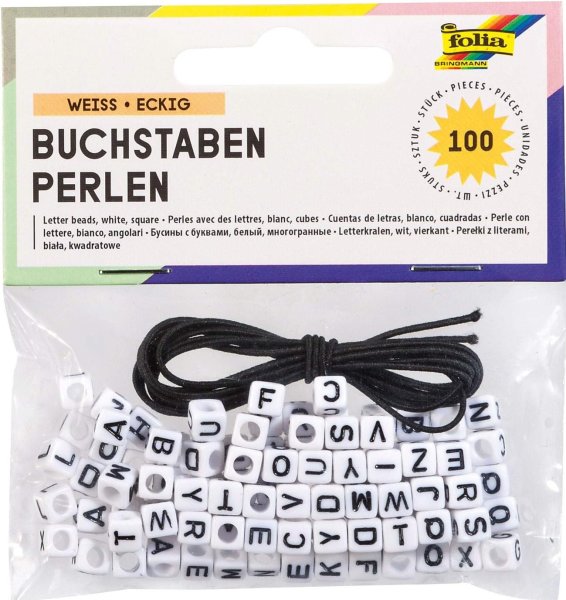 folia Buchstaben-Perlen, eckig, 100 Stück, weiß