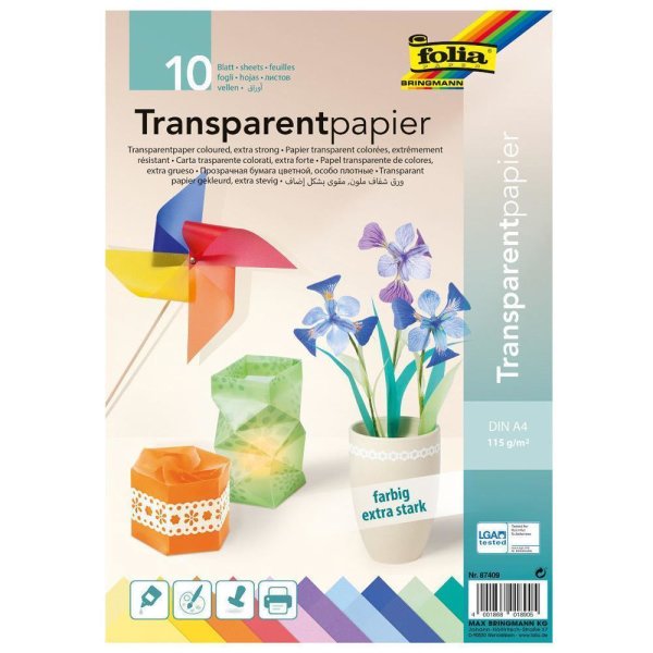 folia Transparentpapier, DIN A4, 115 g/qm, farbig sortiert