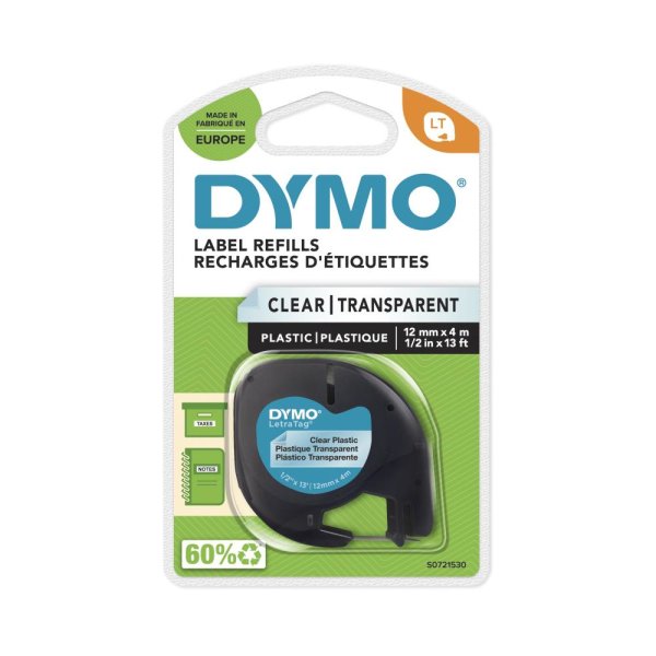 DYMO LetraTag Schriftbandkassette, Kunststoff, 12 mm x 4 m transparent