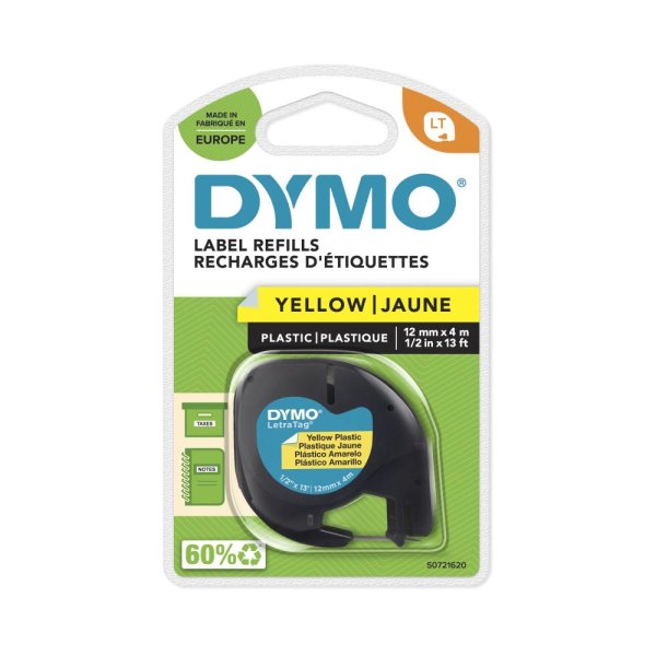 DYMO LetraTag Schriftbandkassette, Kunststoff, 12 mm x 4 m gelb