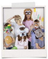 folia Kindermasken "Exotische Tiere", aus Pappe, weiß