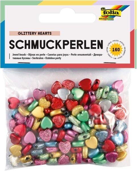 folia Schmuckperlen "Glittery Hearts", glatt/geprägt