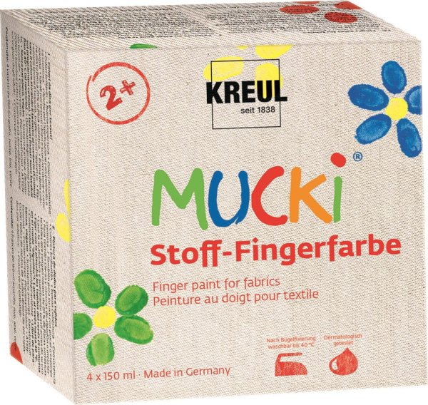 KREUL MUCKI prstová farba na textil - 4-dielna sada - 150 ml