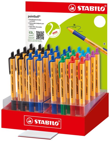 Druck-Kugelschreiber - STABILO pointball - 32er Display - mit 6 verschiedenen Farben