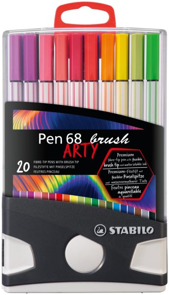 Premium-Filzstift mit Pinselspitze für variable Strichstärken - STABILO Pen 68 brush - ARTY - Colorparade - 20er Tischset - mit 20 verschiedenen Farben