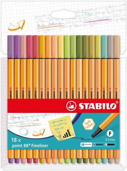 Fineliner - STABILO point 88 - 18er Pack - neue Farben 2022
