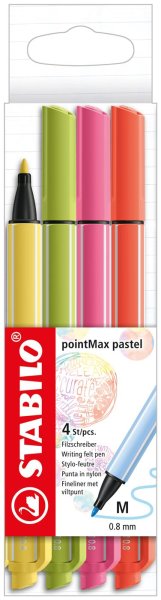 STABILO fixka pointMax - 4 ks balenie - pastelové farby - púdrovo žltá, koralovo červená, limetkovo zelená, ružová