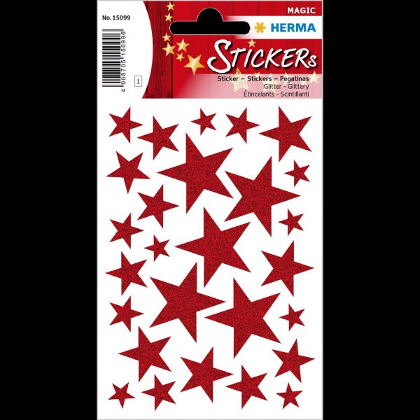 HERMA Weihnachts-Sticker MAGIC "Sterne rot", glittery