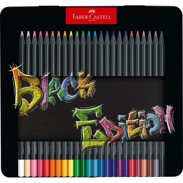 FABER-CASTELL Dreikant-Buntstifte Black Edition, 24er Etui