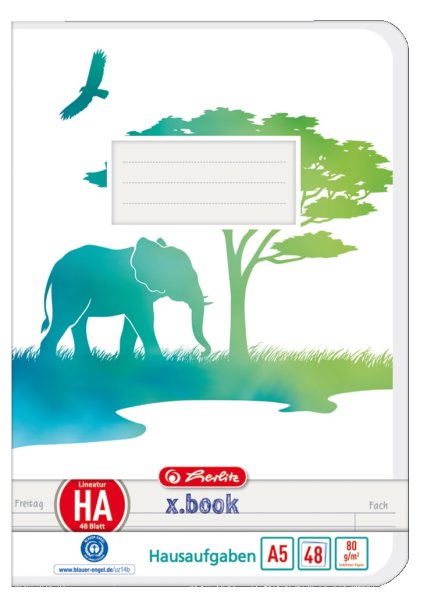 herlitz Hausaufgabenheft GREENline, DIN A5, 48 Blatt Elephant