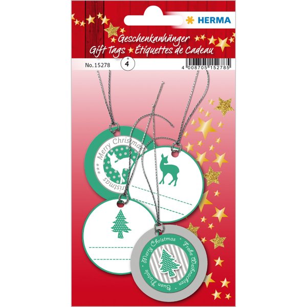 HERMA Weihnachts-Geschenkanhänger 3D, rund, grün/silber