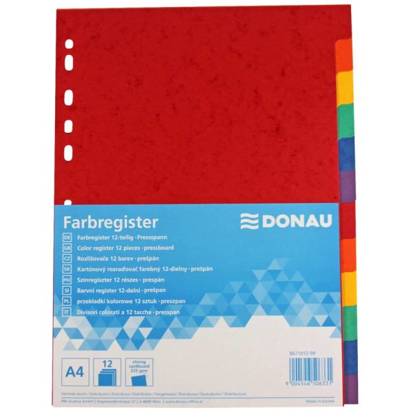 DONAU Farbregister Pressspan 12-teilig A4