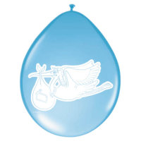 Folat Ballon 30 cm 8 Stück - Geburt Storch blau