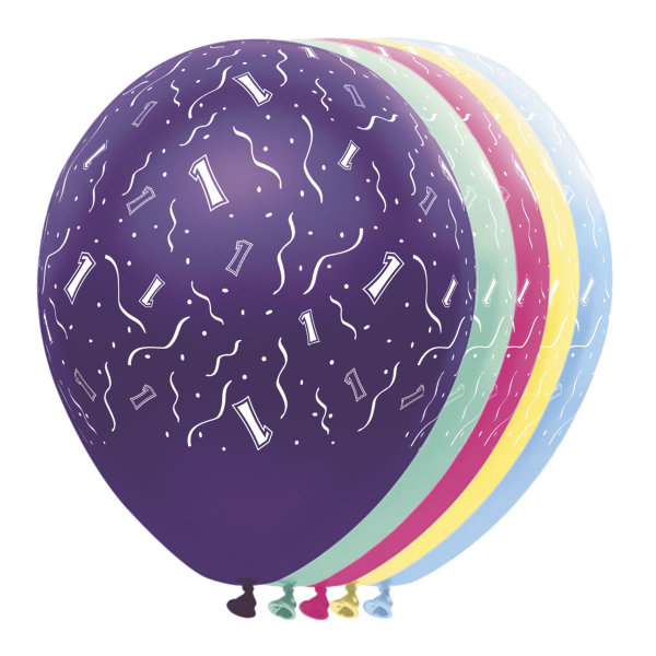 Folat Ballon 30 cm 5 Stück - Happy Birthday 1. Geburtstag bunt