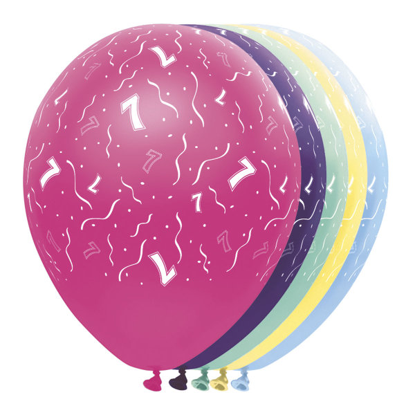 Folat Ballon 30 cm 5 Stück - Happy Birthday 7. Geburtstag bunt