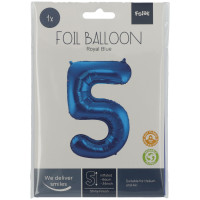 Folat Blauer Folienballon Ziffer / Zahl 5 - 86 cm