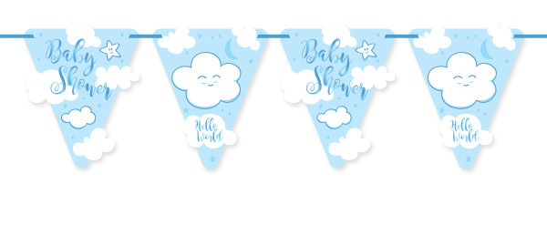 Folat Blaue Babyshower Junge Wimpelkette - 6 Meter