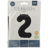 Folat Folienballon Ziffer / Zahl 2 Schwarz Metallic Matt - 86 cm