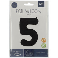 Folat Folienballon Ziffer / Zahl 5 Schwarz Metallic Matt - 86 cm