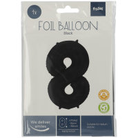 Folat Folienballon Ziffer / Zahl 8 Schwarz Metallic Matt - 86 cm