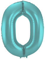 Folat Folienballon Ziffer / Zahl 0 Pastell Aqua Metallic...