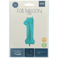 Folat Folienballon Ziffer / Zahl 1 Pastell Aqua Metallic Matt - 86 cm