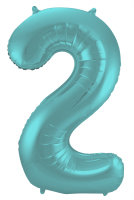 Folat Folienballon Ziffer / Zahl 2 Pastell Aqua Metallic...