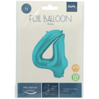 Folat Folienballon Ziffer / Zahl 4 Pastell Aqua Metallic...