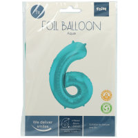 Folat Folienballon Ziffer / Zahl 6 Pastell Aqua Metallic Matt - 86 cm