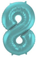 Folat Folienballon Ziffer / Zahl 8 Pastell Aqua Metallic Matt - 86 cm