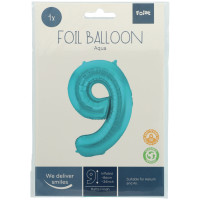 Folat Folienballon Ziffer / Zahl 9 Pastell Aqua Metallic Matt - 86 cm