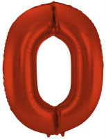 Folat Folienballon Ziffer / Zahl 0 Rot Metallic Matt - 86 cm