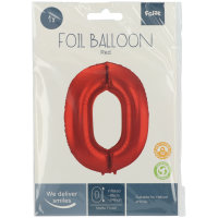 Folat fóliový balónik - červený - metalický - matný - číslo / číslica 0 - 86 cm