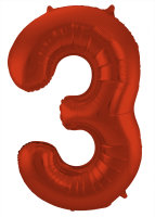 Folat Folienballon Ziffer / Zahl 3 Rot Metallic Matt - 86 cm