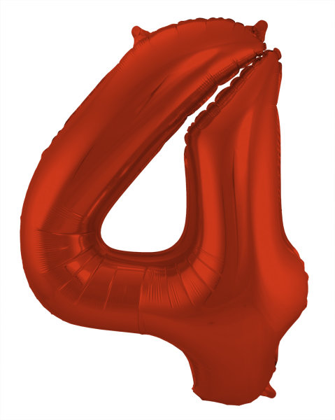 Folat Folienballon Ziffer / Zahl 4 Rot Metallic Matt - 86 cm