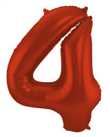 Folat Folienballon Ziffer / Zahl 4 Rot Metallic Matt - 86 cm