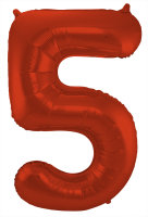 Folat Folienballon Ziffer / Zahl 5 Rot Metallic Matt - 86 cm