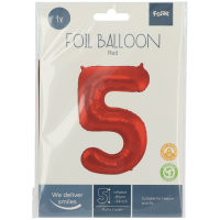 Folat Folienballon Ziffer / Zahl 5 Rot Metallic Matt - 86 cm