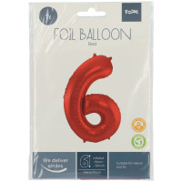 Folat Folienballon Ziffer / Zahl 6 Rot Metallic Matt - 86 cm